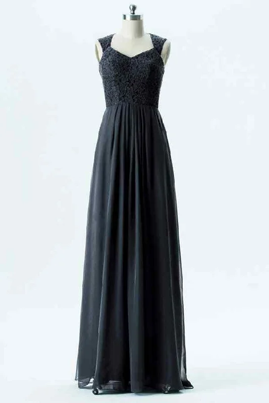 playful dressGrey Sweetheart Scoop Back Lace Chiffon Long Bridesmaid Dress with Buttons