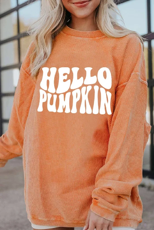 modern sports hoodieDropped Shoulder HELLO PUMPKIN Graphic Sweatshirt