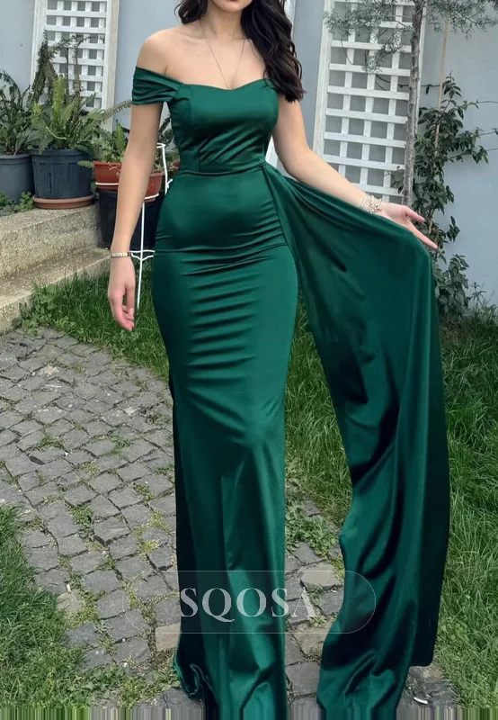 ashionable dressChic Fitted Off-Shoulder Empire With Train Party Prom Evening Dress QP3547