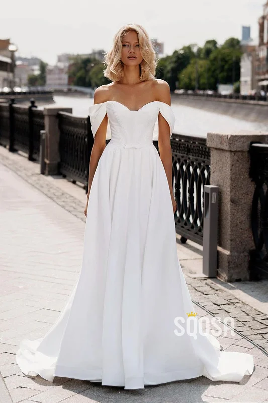 casual knit dressChic & Modern A-Line Off-Shoulder Satin Waist Wedding Dress Bridal Gown QW8017