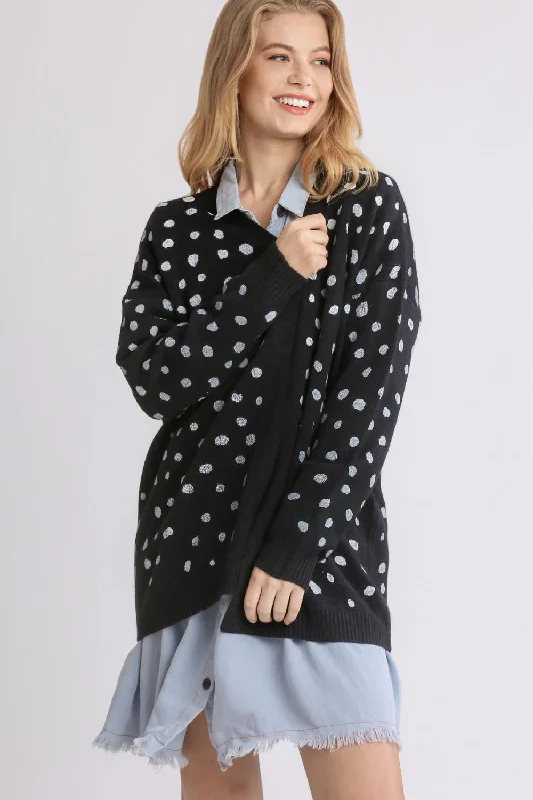 versatile gym hoodieUmgee Polka Dot Open Front Drop Shoulder Cardigan