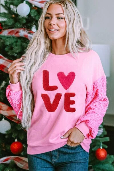 loose fit sports sweatshirtLOVE Sequin Dropped Shoulder Sweatshirt