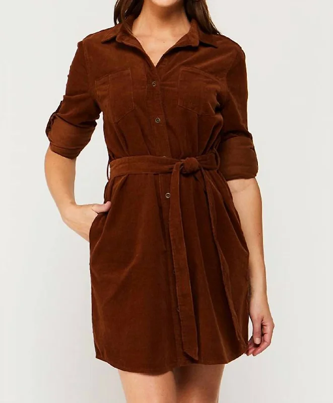 flowy evening dressAnita Roll Tab Shirt Dress In Brown