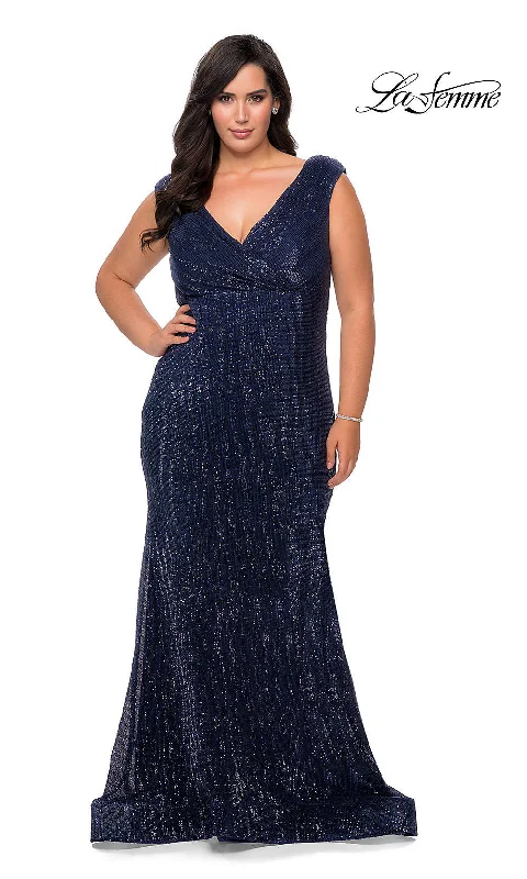 casual summer dressLa Femme Sequin Long Plus-Size Formal Dress