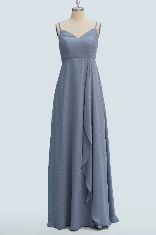 knit dressMisty A-line Spaghetti Strap Ruffles Slit Long Bridesmaid Dress