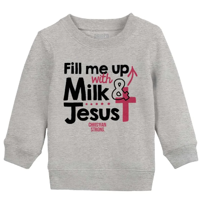 modern athletic hoodieMilk And Jesus Toddler Crewneck Sweatshirt