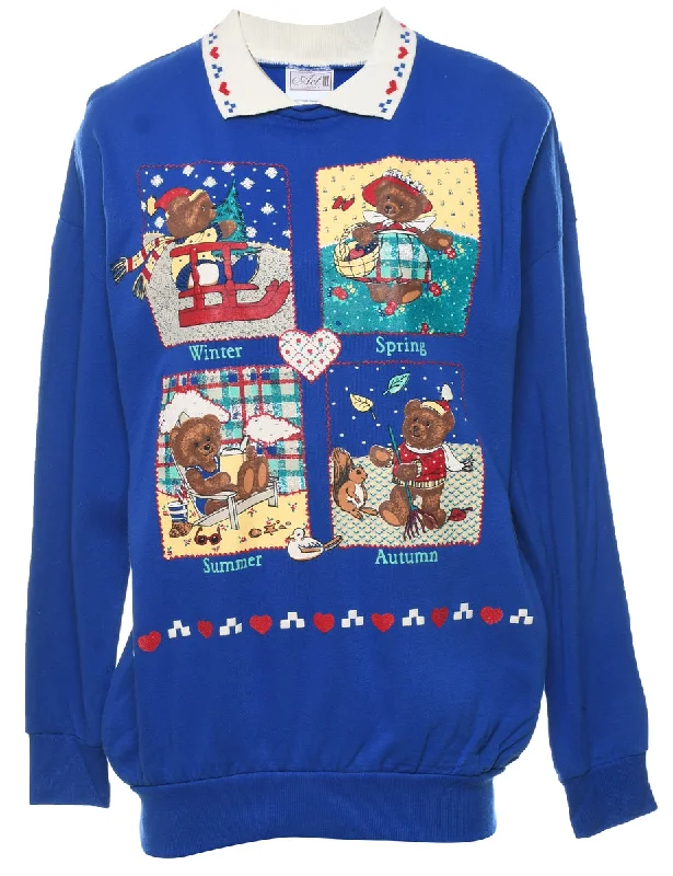 stylish coatTeddy Bear Print Christmas Sweatshirt - S