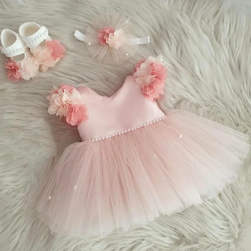 casual midi dressSexy V-Neck Appliques Pink Cute Flower Girl Dress First Communion Dress QF1051