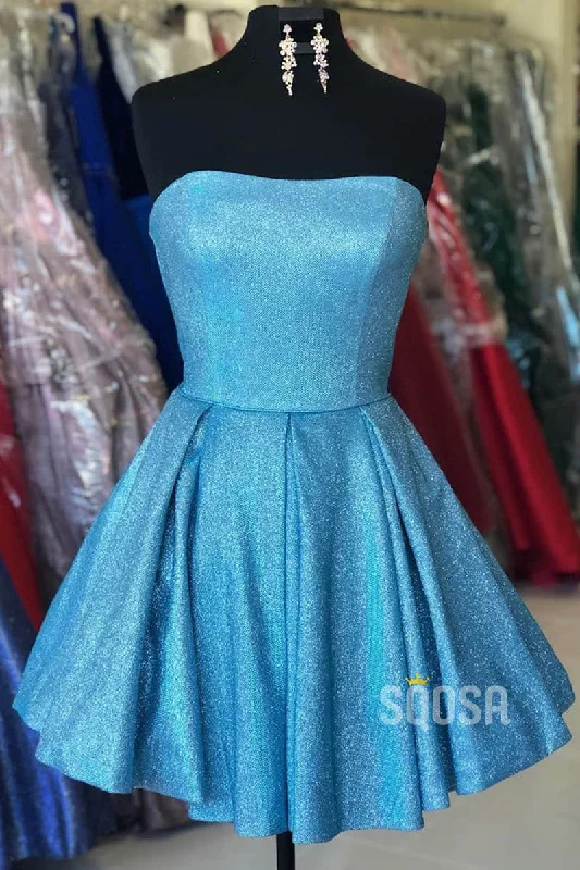 knit dressStrapless Blue A-Line Sparkle Homecoming Dress Short Prom Dress QH0846