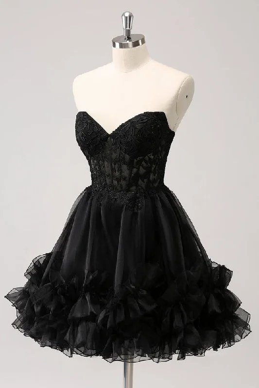 tiered dressCute A Line Corset Strapless Ruffled Short Homecoming Dress