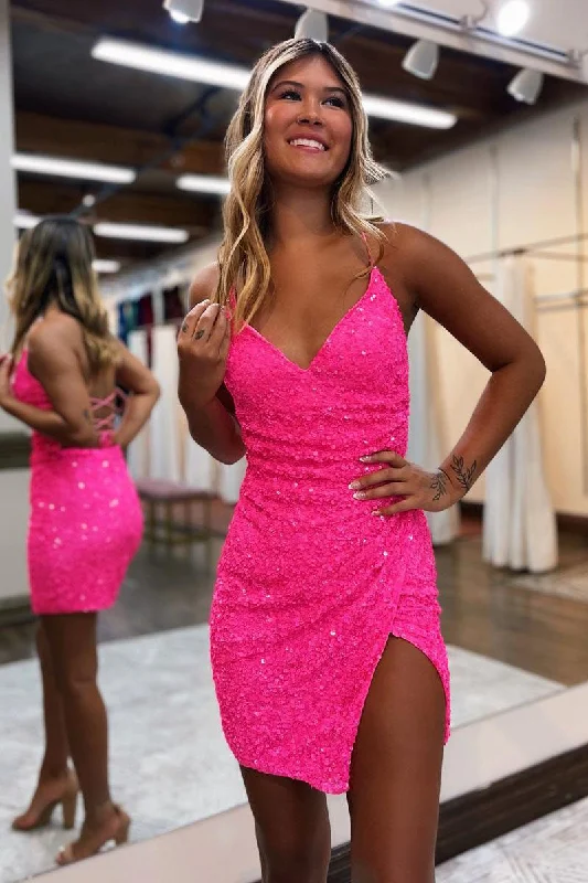 casual shift dressSheath/Column V Neck Fully Sequins Short Homecoming Dress Tight Graduation Dress QH2393