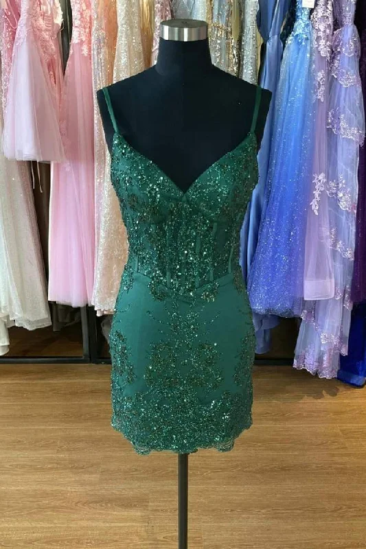 ashionable dressGreen Spaghetti Strap Sequin Homecoming Dress