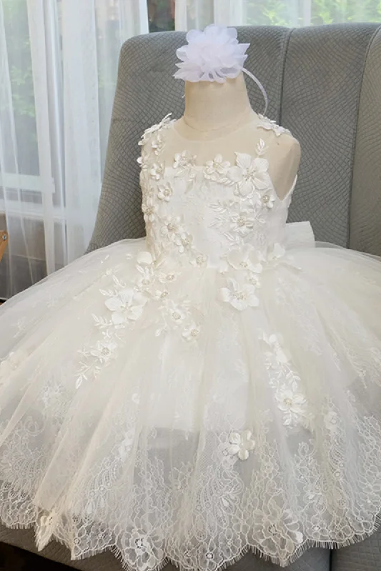 flowy maxi dressChic Bateau Appliques Cute Flower Girl Dress Lace First Communion Dress QF1045