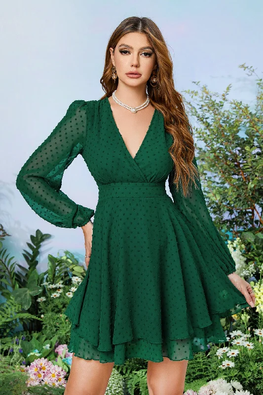 floral midi dressDark Green Surplice Long Sleeves Printed Homecoming Dress