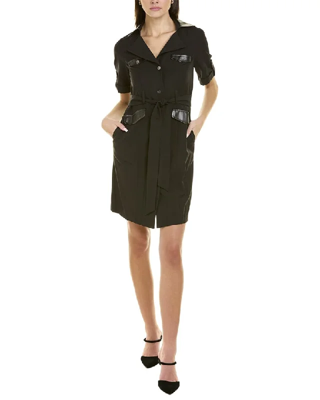 satin dressSharagano Lepore Stretch Sharkskin Shirtdress