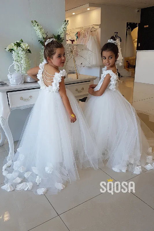 pleated maxi dressA-line Scoop 3D Flower Ivory Flower Girl Dress First Communion Dress QF1029