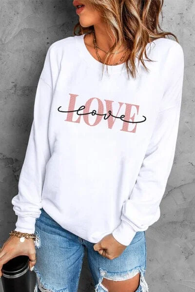 modern sports hoodieLOVE Round Neck Dropped Shoulder Sweatshirt