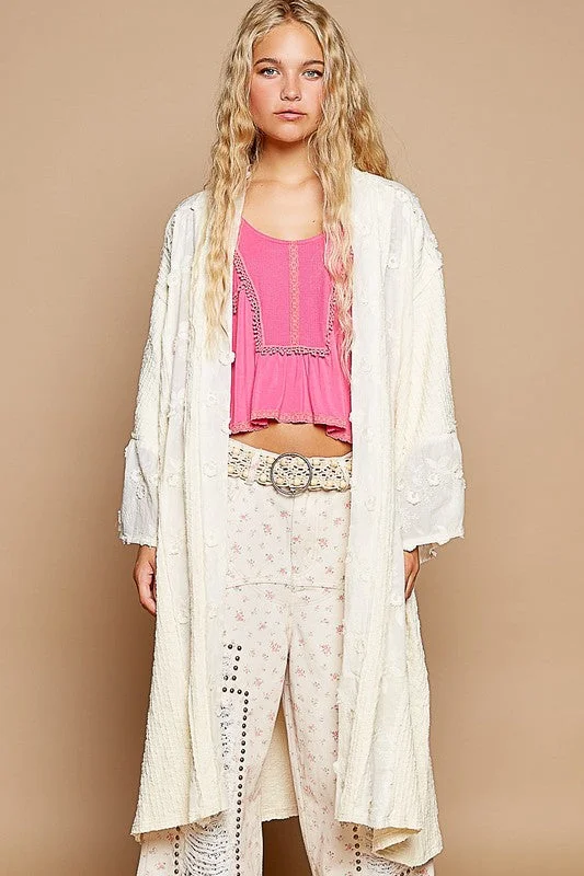 graphic gym sweatshirtPOL Flower Lace Trim Open Front Longline Cardigan