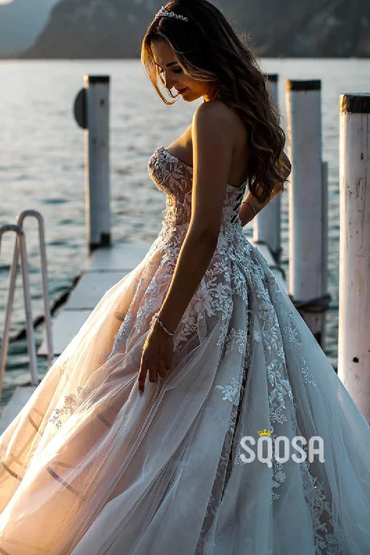 flowy dressUnique Sweetheart Exquisite Lace Appliques Country Wedding Dress QW2427