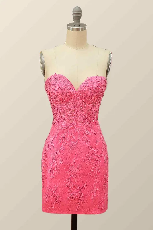 fitted cocktail dressSheath Strapless Appliques Lace-Up Back Mini Homecoming Dress