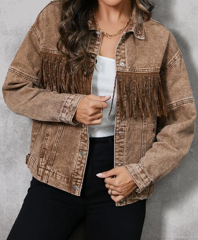 winter coatFringe Trim Denim Western Jacket