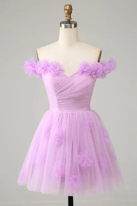 pleated dressLilac A-line Sweetheart Strapless Lace-Up Back Mini Homecoming Dress