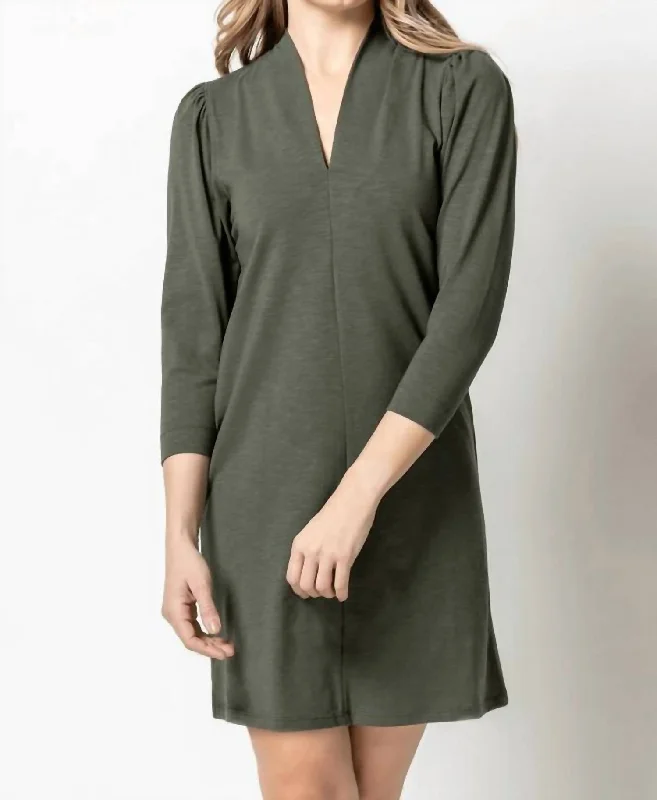 puff sleeve dressSplit Neck Dress In Parsley