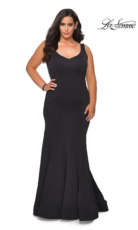 satin dressSimple La Femme Long Formal Plus-Size Mermaid Gown