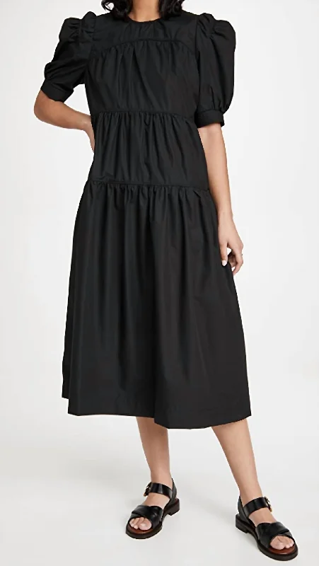 v-neck dressPoplin Midi Dress in Black