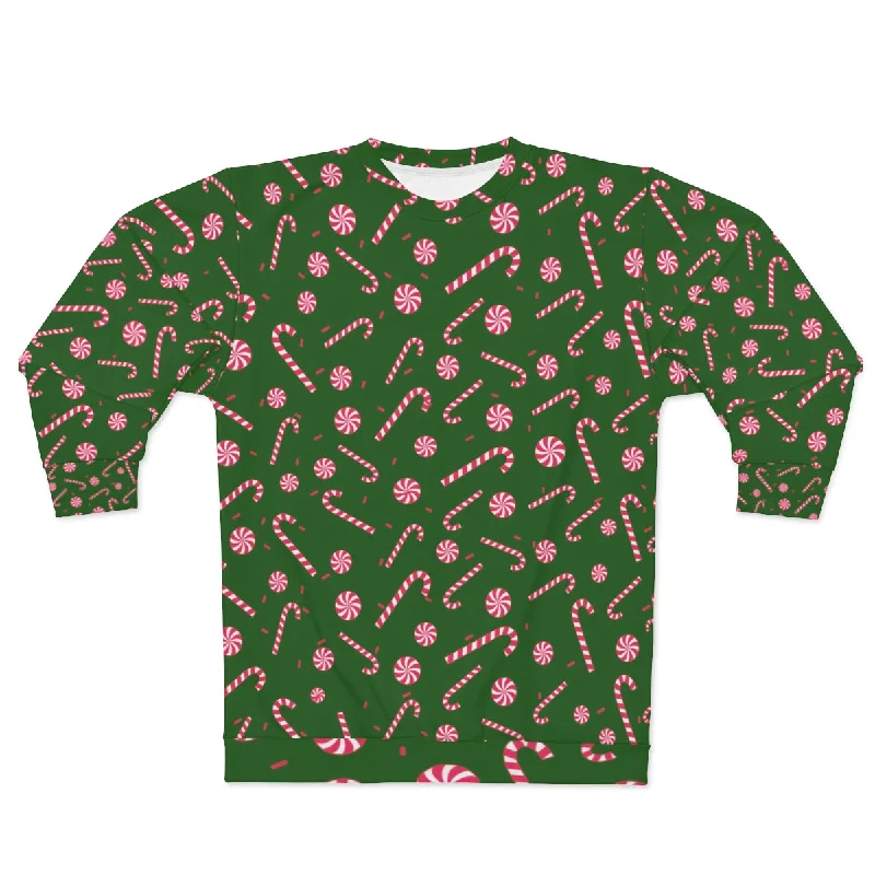 high-performance athletic hoodieDark Green Red Candy Cane Print Christmas Holiday Unisex Sweatshirt - Made in USA