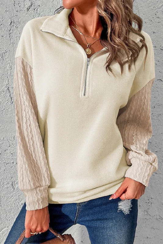 sleek sports hoodieZip-Up Dropped Shoulder Cable-Knit Sweatshirt