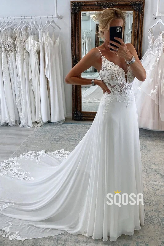 casual knit dressPlunging V-Neck Lace Appliques Bohemian Wedding Dress QW2627