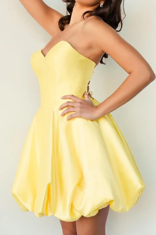 elegant evening dressA Line Sweetheart Satin Yellow Cute Homecoming Graduation Dress QH2346