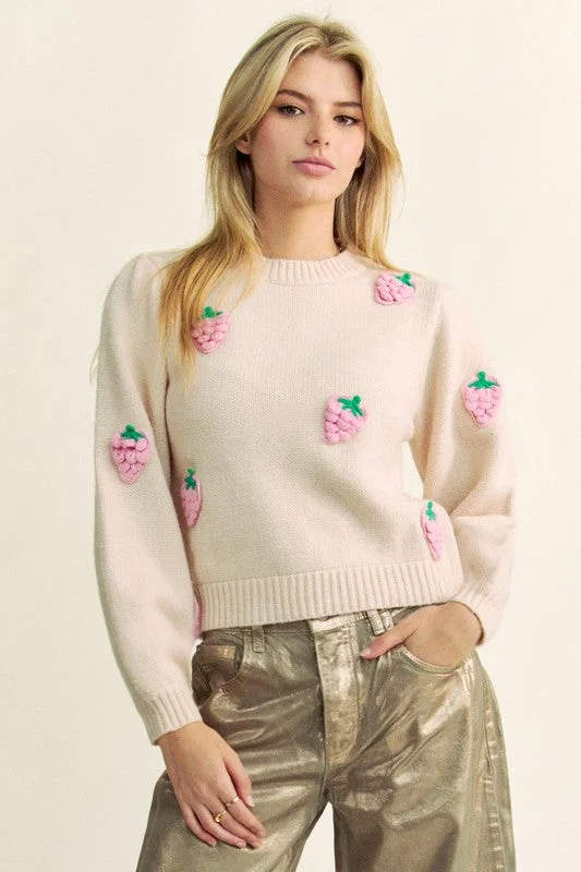 urban activewear hoodieDavi & Dani Crochet Strawberry Round Neck Sweater