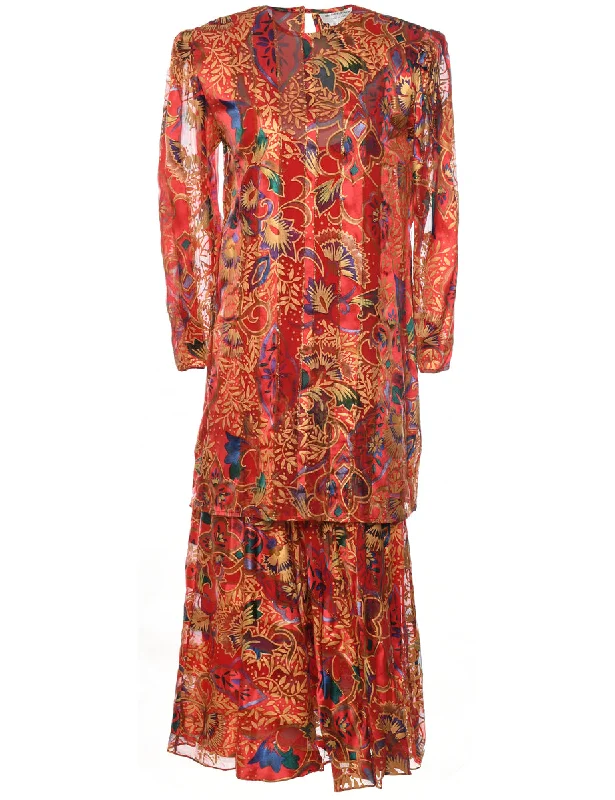 soft shell coatLeafy Print 1980s Multi-Colour Silk Evening Dress - L