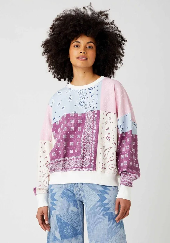 oversized pullover sweatshirtWrangler Relaxed Patchwork Sweater, Amaranth