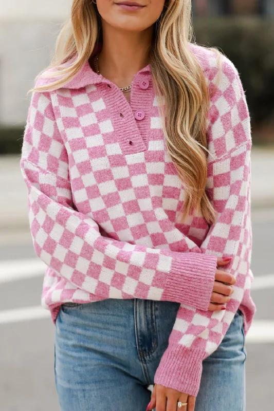 modern athletic hoodieCheckered Collared Neck Long Sleeve Sweater