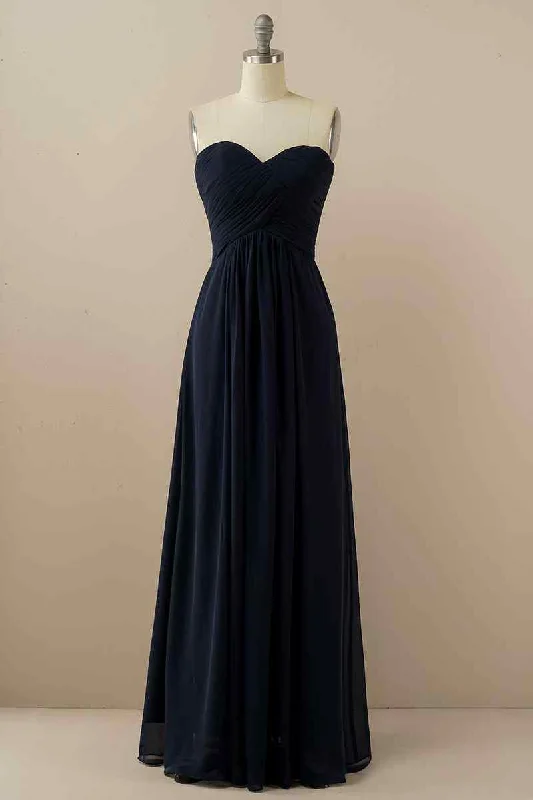 elegant dressA-line Strapless Chiffon Pleated Lace-Up Back Long Bridesmaid Dress