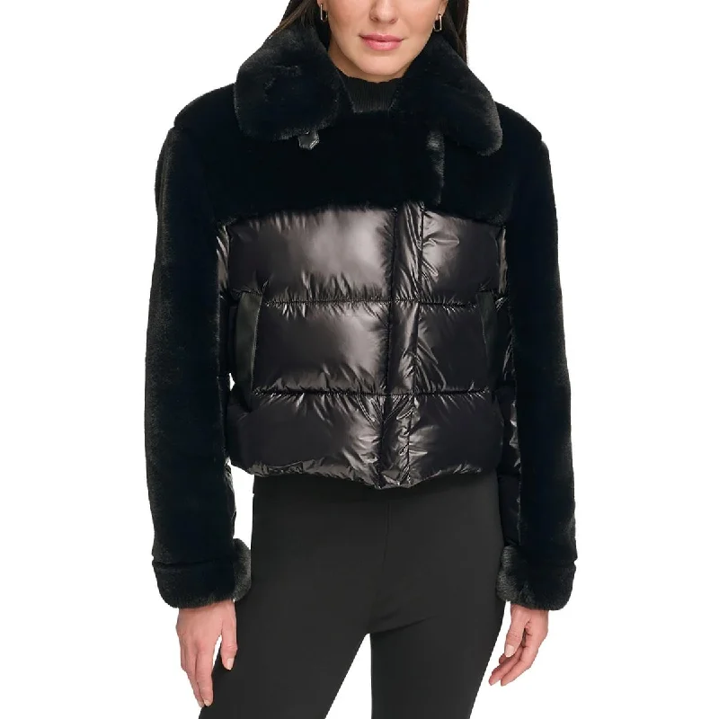 cold weather coatWomens Quilted Faux Fur Trim Puffer Jacket