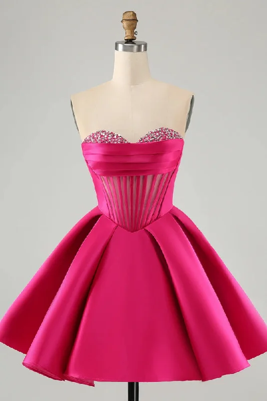 layered dressCute Fuchsia A Line Sweetheart Corset Homecoming Dress with Beading