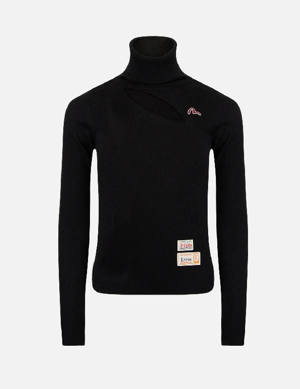 cool workout sweatshirtCut-out Rib-Knitted Turtleneck Sweater