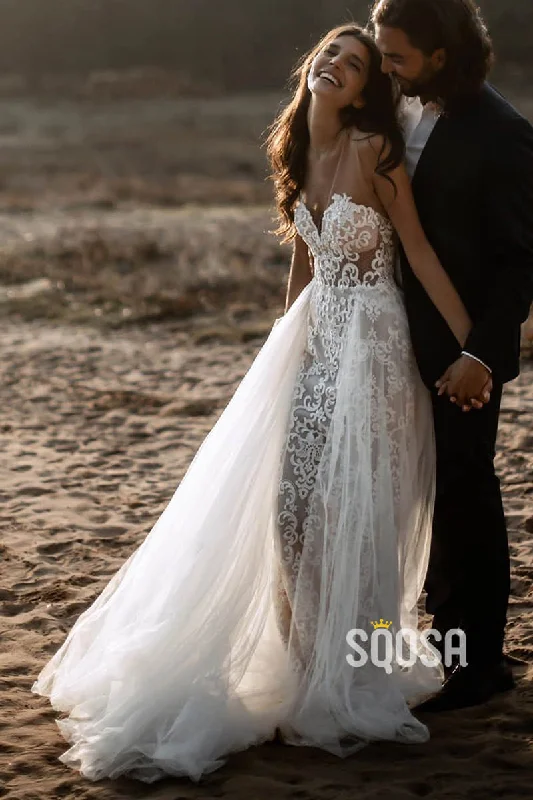 bohemian dressPlunging V-neck Exquisite Lace Bohemian Wedding Dress QW2542