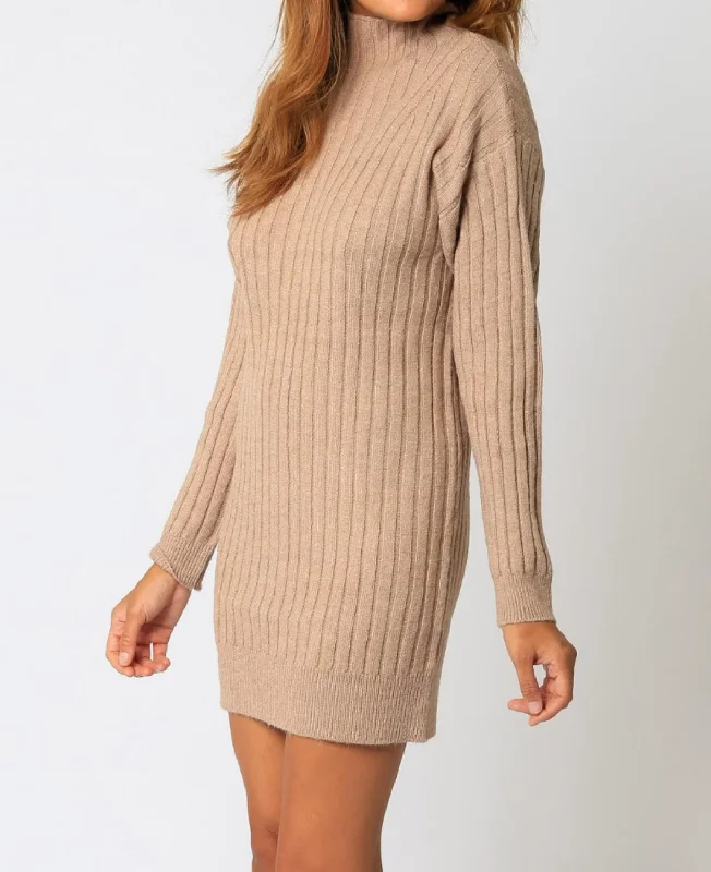 cocktail dressWide Ribbed Sweater Dress In Mocha