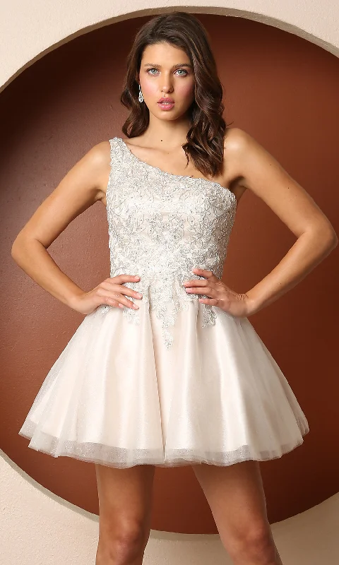 sophisticated dressOne-Shoulder A-Line Short White Homecoming Dress