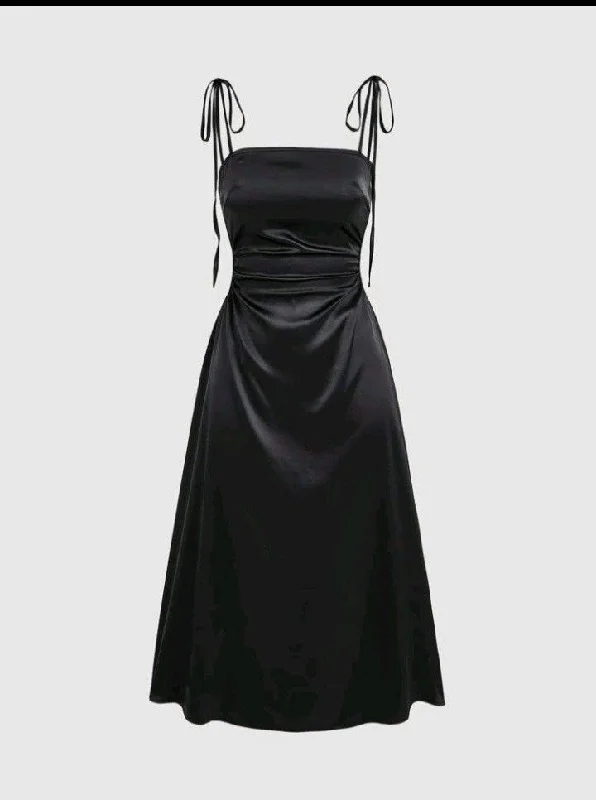 fitted dressBlack Tie Shoulder Ruched Cami Dress,Black Short Prom Dress  Y2930