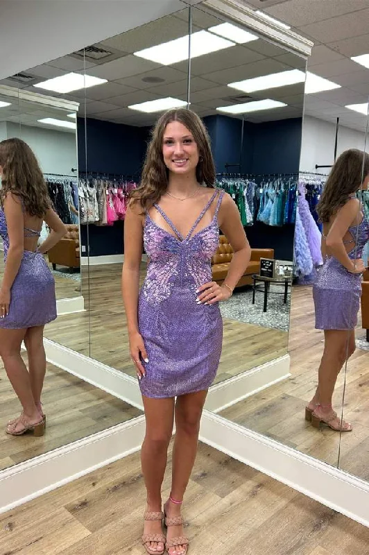 textured dressSparkly Purple Bodycon Short Homecoming Dress with Sequins