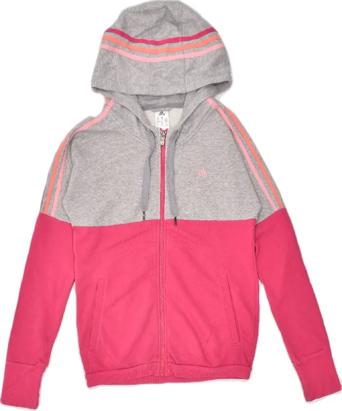 soft hoodieADIDAS Womens Oversized Zip Hoodie Sweater UK 4/6 XS Pink Colourblock