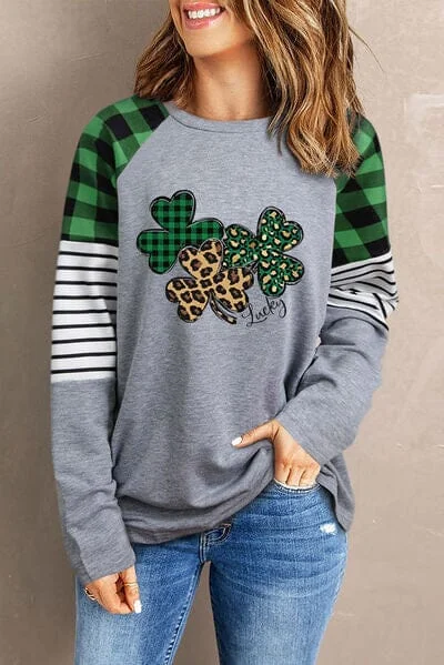 fashion sportswear hoodieLucky Clover Raglan Sleeve Sweatshirt