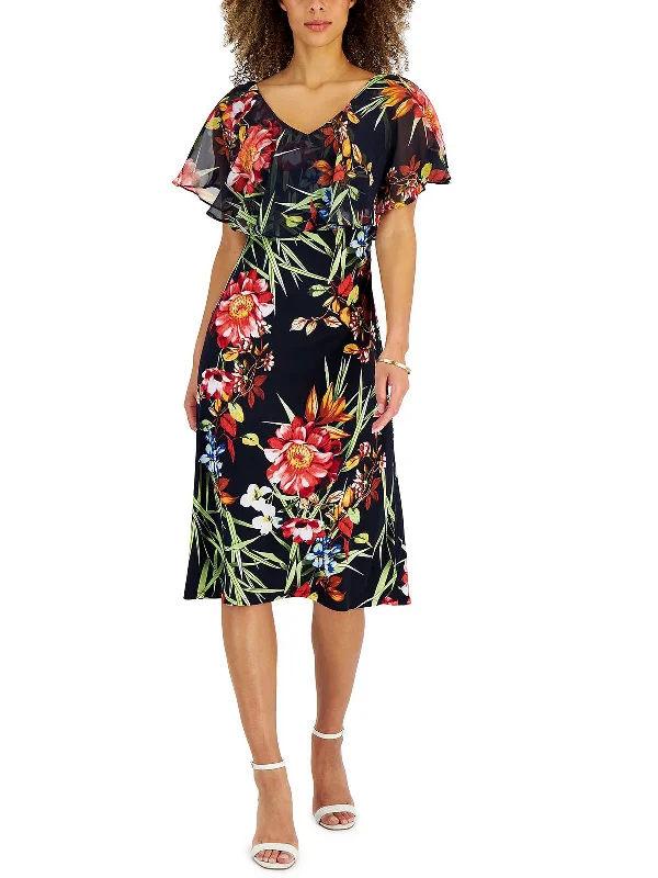 trendy dressPetites Womens Floral Calf Midi Dress