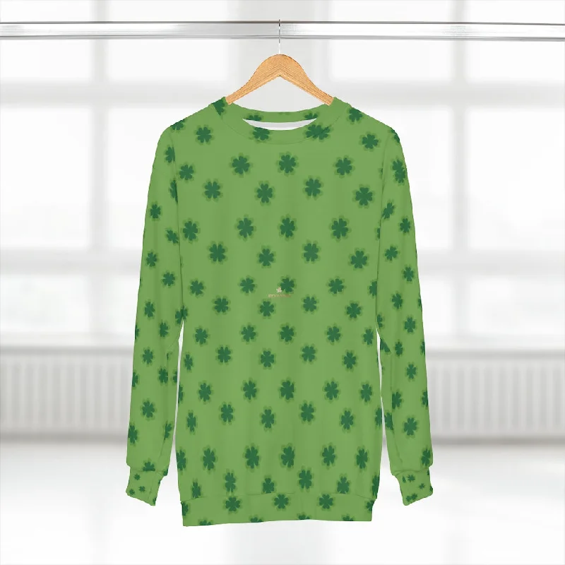 breathable workout hoodieGreen St. Patty's Day Sweatshirt, Green St. Patrick's Day Green Clover Leaf Print Unisex Sweatshirt Top Outfit - Made in USA